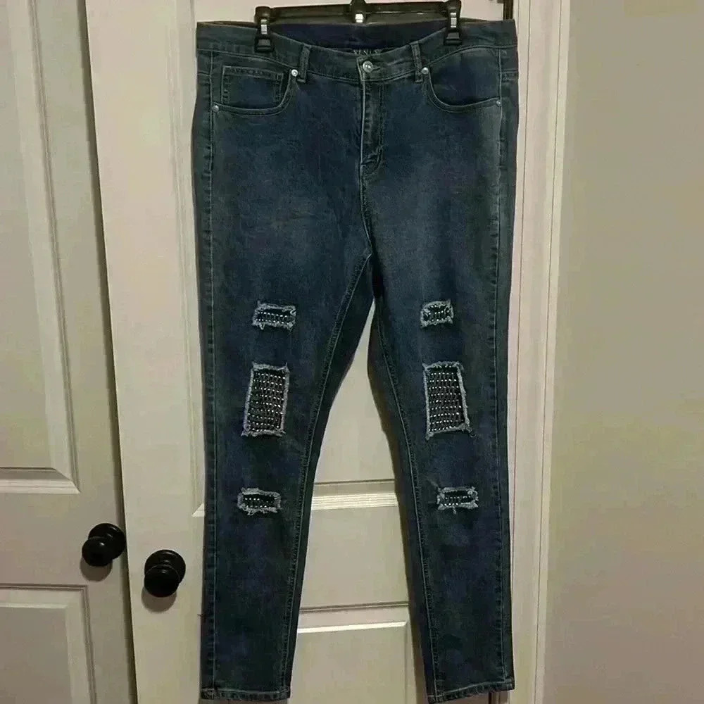Venus NWOT Bling Mesh Holes Jeans Denim size 16 Y2K style